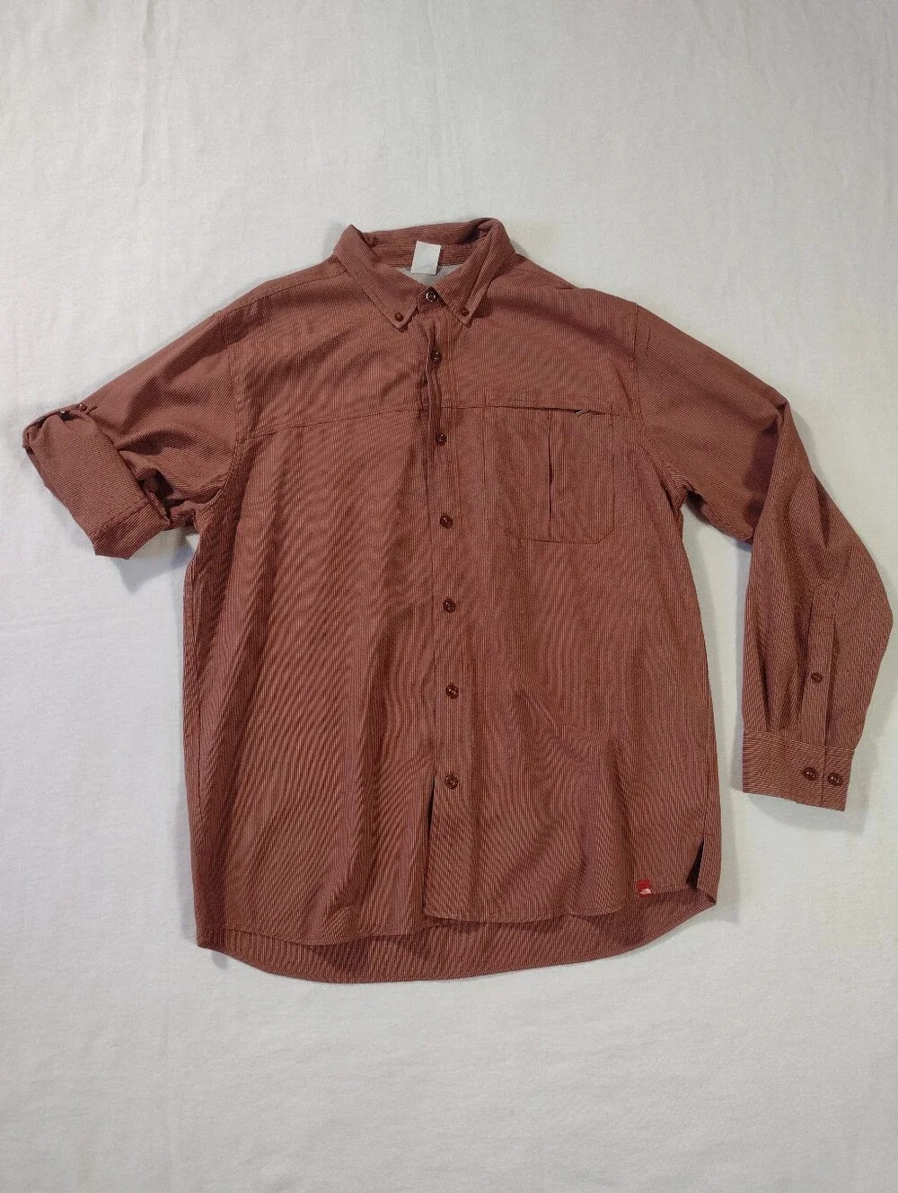 The North Face Striped Modal Button Up Zip Pocket Roll Tab Sleeve Hiking Shirt